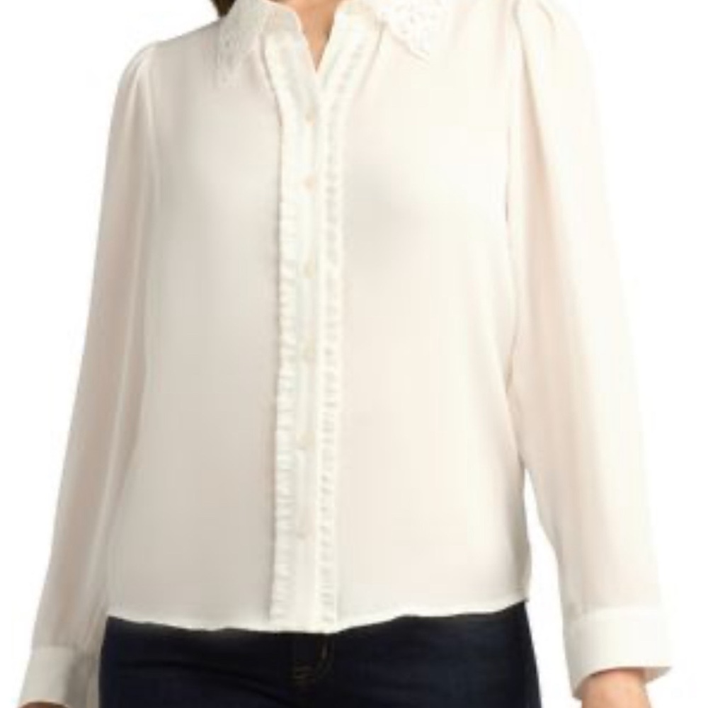 NWT BCX Juniors' Solid Lace Collar Button-Front E… - image 1